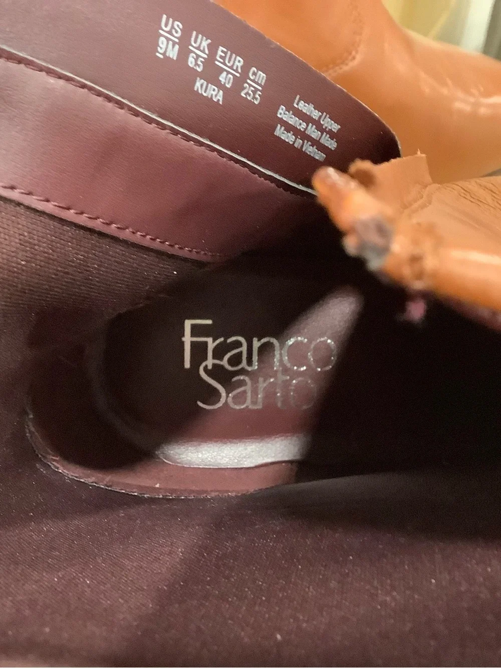 Franco Sarto Kura Women’s Pointed Toe Tan Leather Ankle Boots Size 9, NIB